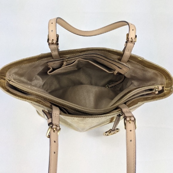 EUC Michael Kors Jet Set Monogram Tote Gold - Picture 2 of 8